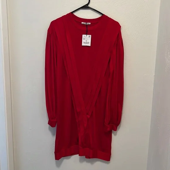 zara trafaluc red dress Dresses | Zara Trafaluc Red Long Sleeve Tunic Dress Size M Nwt